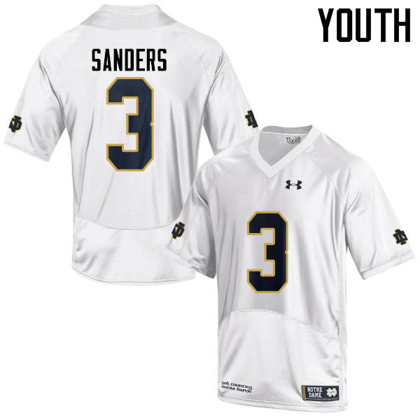 Youth #3 C.J. Sanders Notre Dame Fighting Irish College Football Jerseys-White